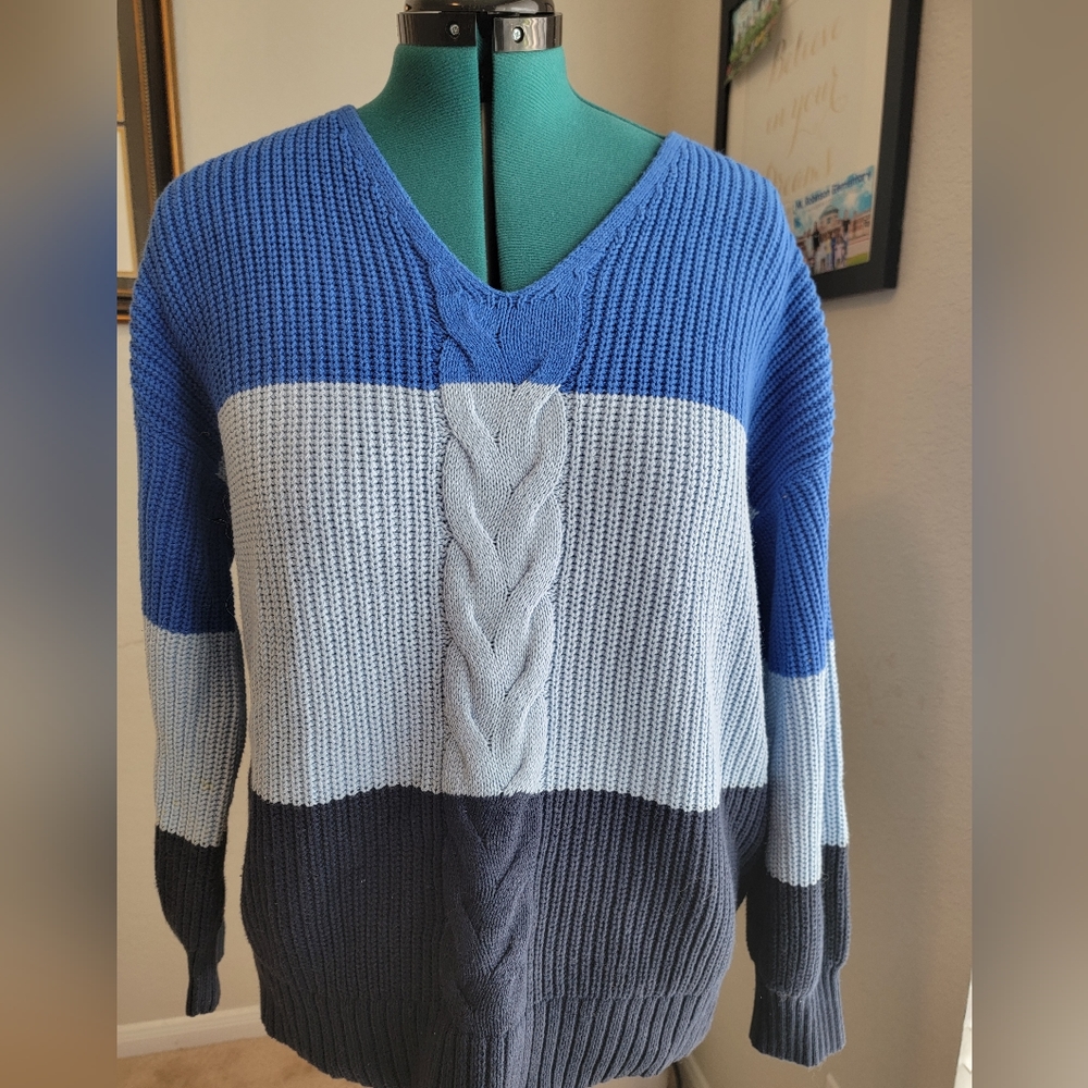 Style & Co. Plus Size ColorBlocked  Sweater Blue 2X
